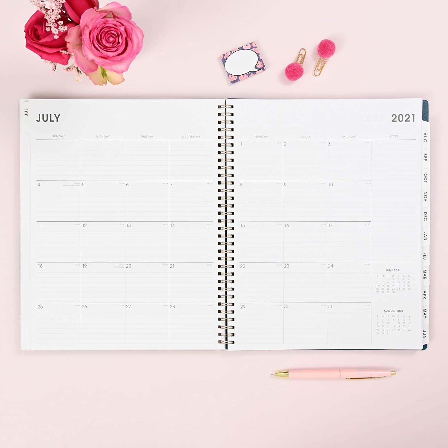 Blue Sky 2021-2020 Academic Year Weekly & Monthly Planner, 8.5" x 11", Frosted Flexible Cover, Wirebound, Roosevelt Pink (128692) - Image 3